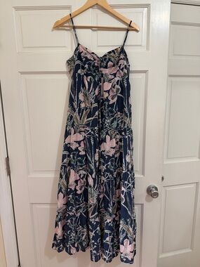 Vineyard Vines Navy Floral Maxi Dress with Pink and Green Accents